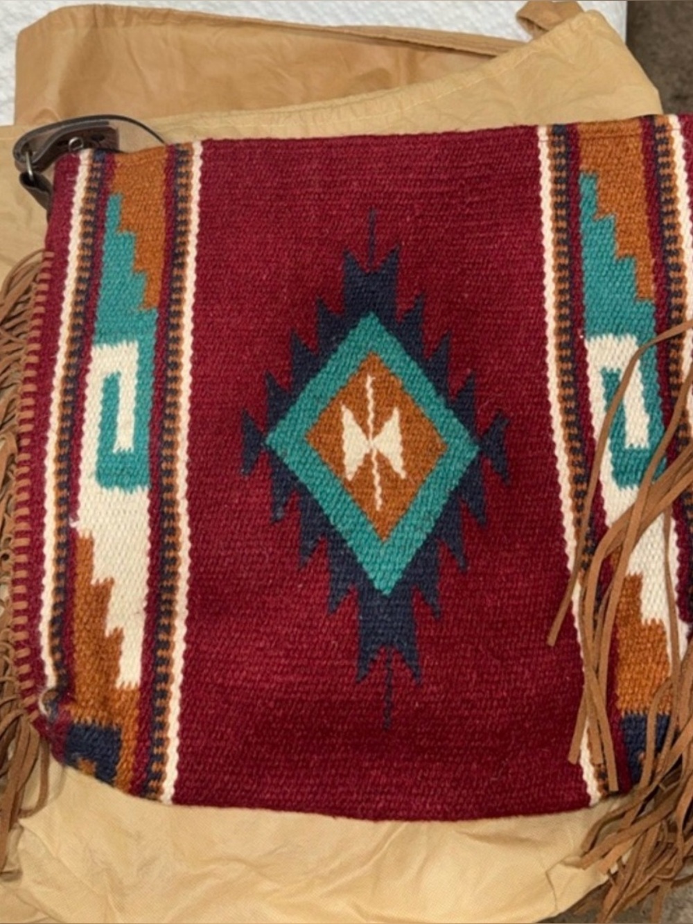 Fringe Aztec Pattern Crossbody Bag - Red Multi